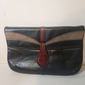Coret Canada Vintage Leather Clutch Bag Black Burgundy Taupe Tri-Tone‎